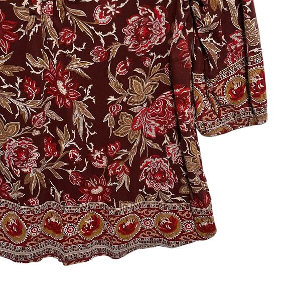 Lucky Brand Floral Border Top Womens Size 1X Burgundy V-Neck Peasant Boho Knit - Picture 3 of 7